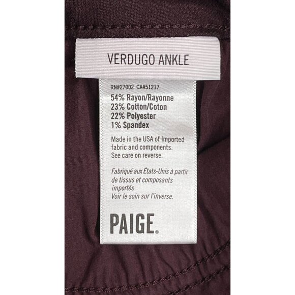 Paige Verdugo Ankle Cherry Noir Size 30  Cropped Ankle Ultra Skinny Soft - Picture 10 of 14